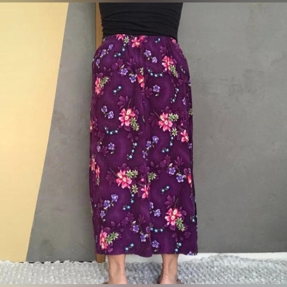 Jaclyn Smith Hawaiian Floral Skirt size S Midi Tie Elastic Waist wrinkle fabric - Picture 10 of 15
